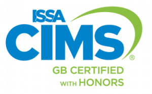 Badge representing a Cleaning Industry Management Standard (CIMS) Green Building (GB) with Honors certification from ISSA