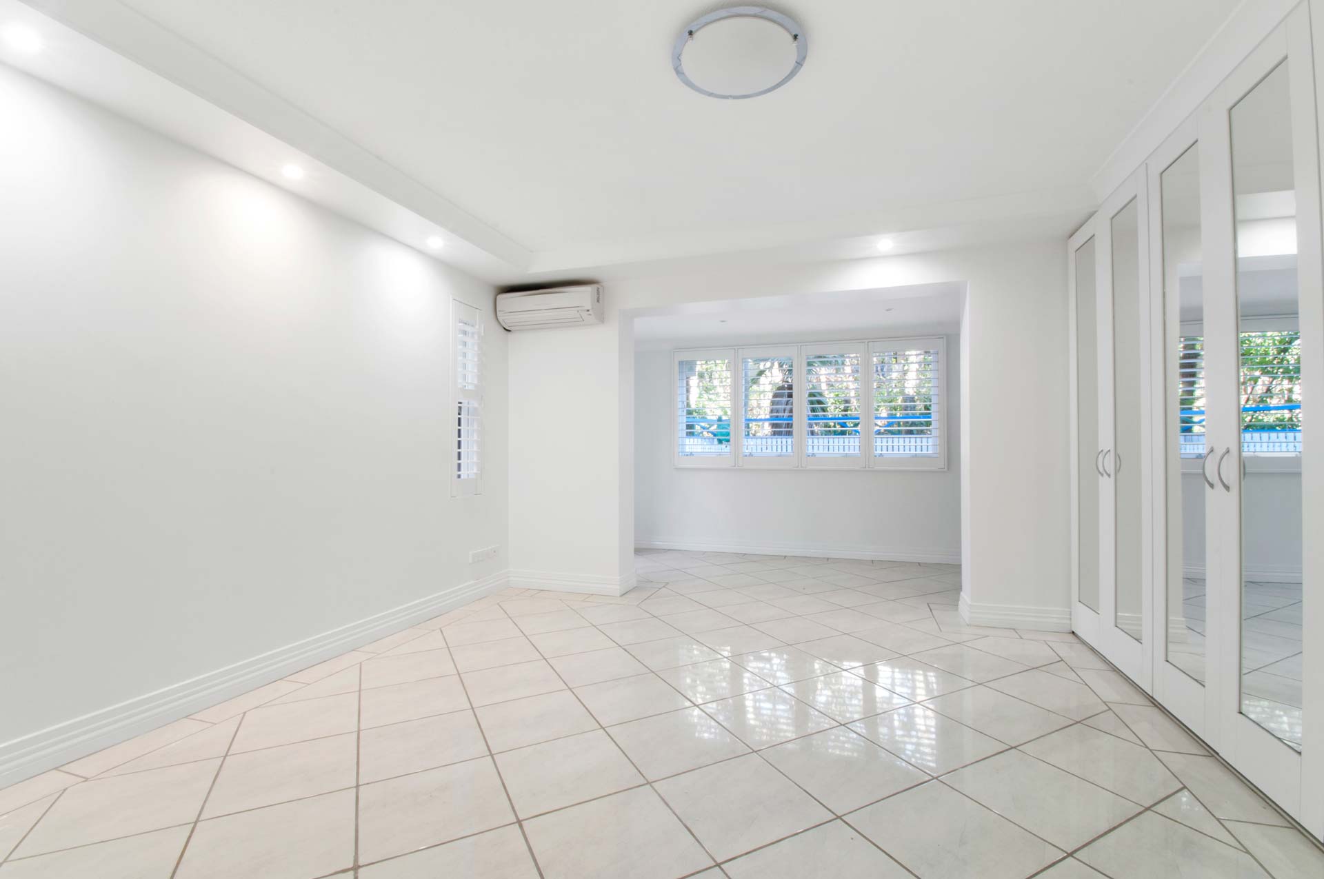 Newly constructed home with shiny tile floors
